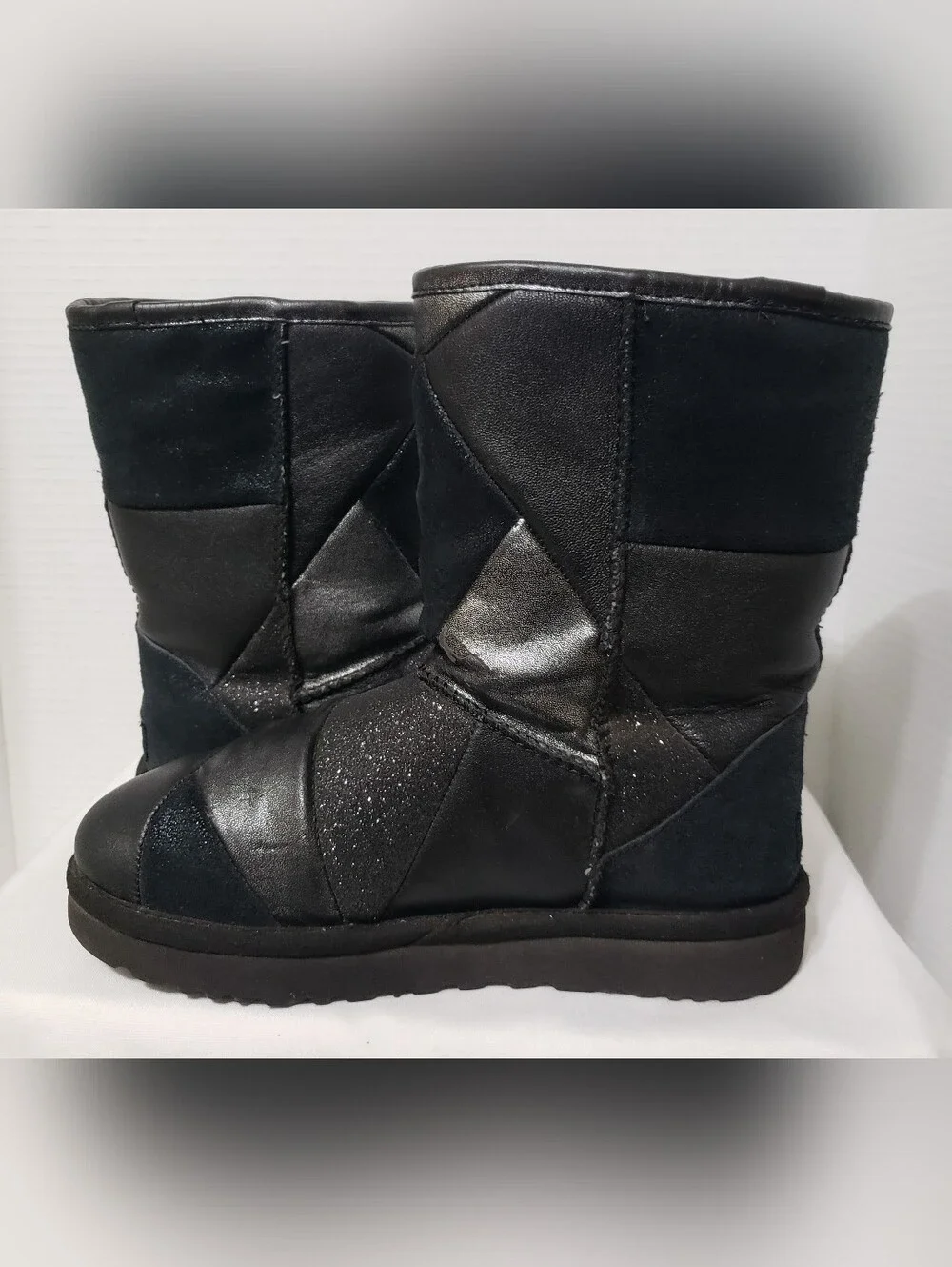 UGG Classic Glitter Black Patchwork Suede Boots Size  6